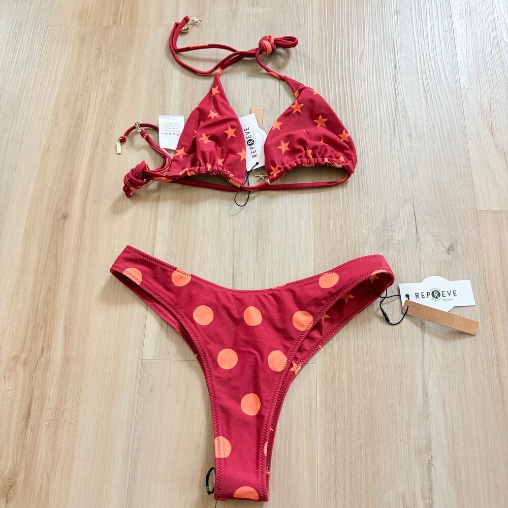 Leni Swims Flora Reversible Star Bikini Top + Mila Bottom Set Size S